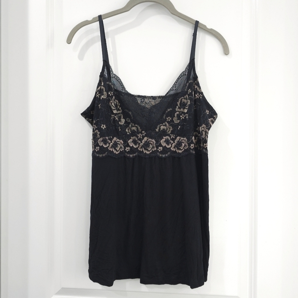 Tahari Black Babydoll Cami Floral Gold Black Lace, Size Large, Coquette Romantic - Picture 2 of 9